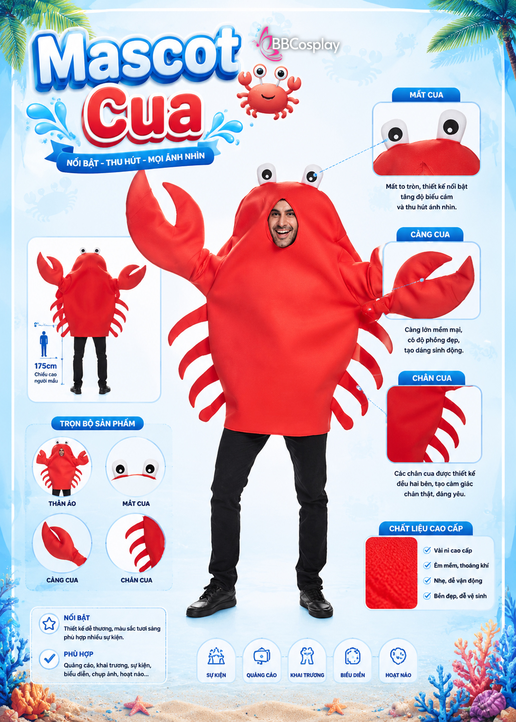 Trang Phục Mascot Con Cua Hoàng Đế Rang Me
