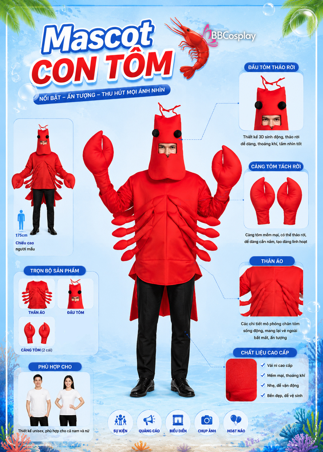 Trang Phục Mascot Con Tôm Hùm Hấp Hành