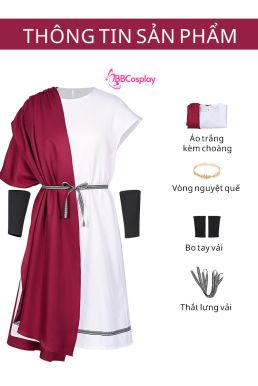 Đồ Thần Thoại Hy Lạp Thần Dionysus Áo Trắng Choàng Đỏ - Vải Kaki