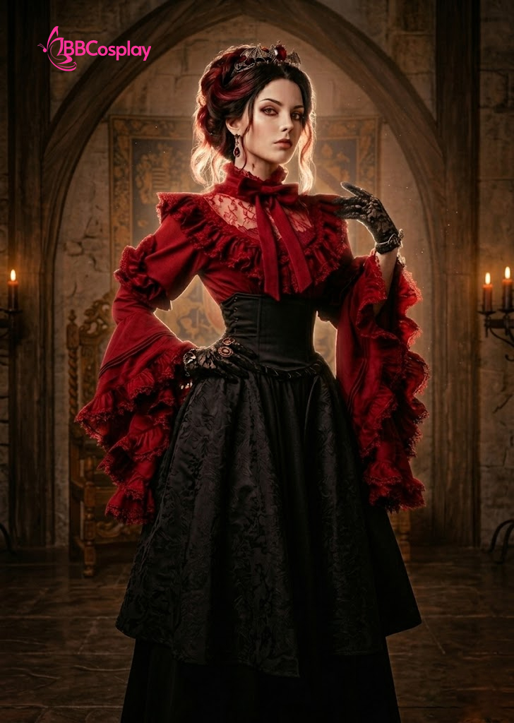 Trang Phục Nữ Tước Hoa Hồng Đen Steampunk