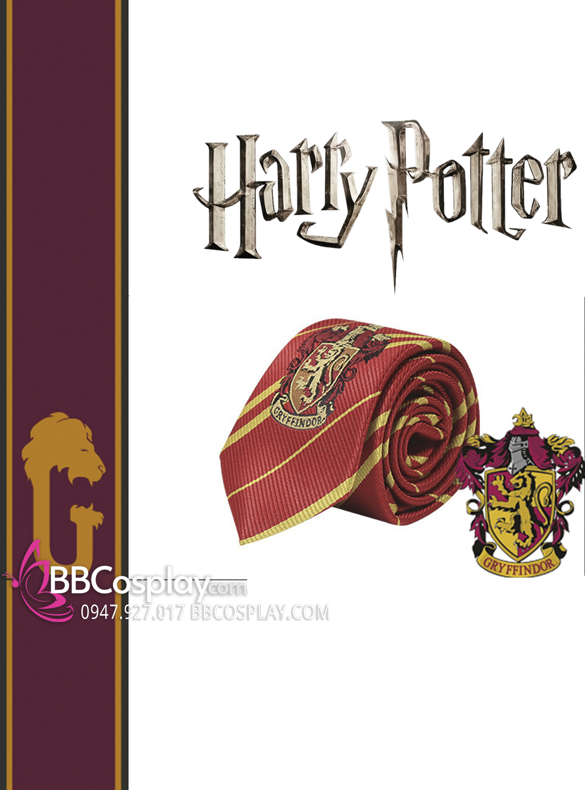 Cà Vạt Trường Phù Thuỷ Hogwarts - Godric Gryffindor (Có Logo)