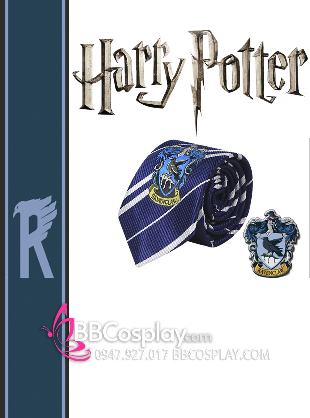 Cà Vạt Trường Phù Thuỷ Hogwarts - Rowena Ravenclaw (Có Logo)