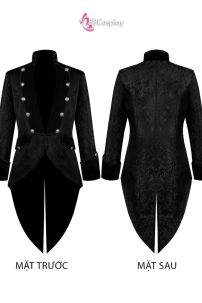 Áo Vest Châu Âu Đuôi Tôm Đen Vải Gấm Xốp Viền Cổ Nhung