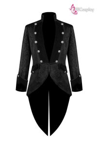 Áo Vest Châu Âu Đuôi Tôm Đen Vải Gấm Xốp Viền Cổ Nhung