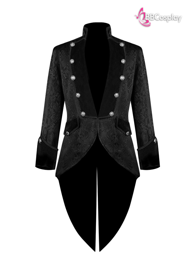 Áo Vest Châu Âu Đuôi Tôm Đen Vải Gấm Xốp Viền Cổ Nhung
