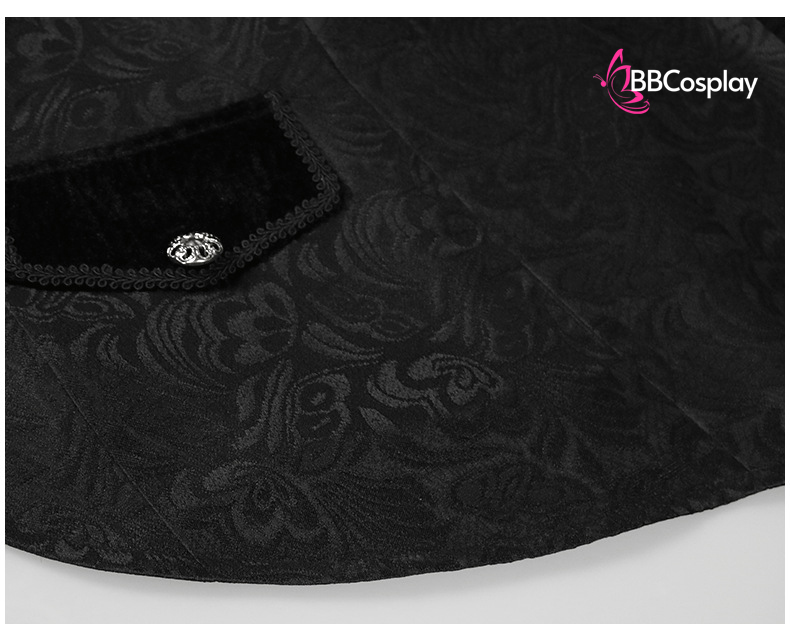 Áo Vest Châu Âu Đuôi Tôm Đen Vải Gấm Xốp Viền Cổ Nhung