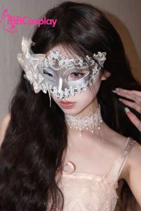 Mặt Nạ Nửa Mặt Vàng Đính Hột - Màu Bạc