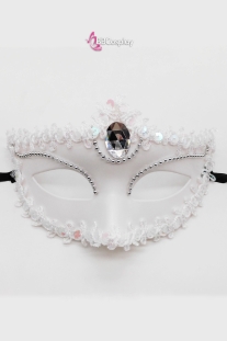 Mặt Nạ Nửa Mặt Vàng Đính Hột - Màu Trắng