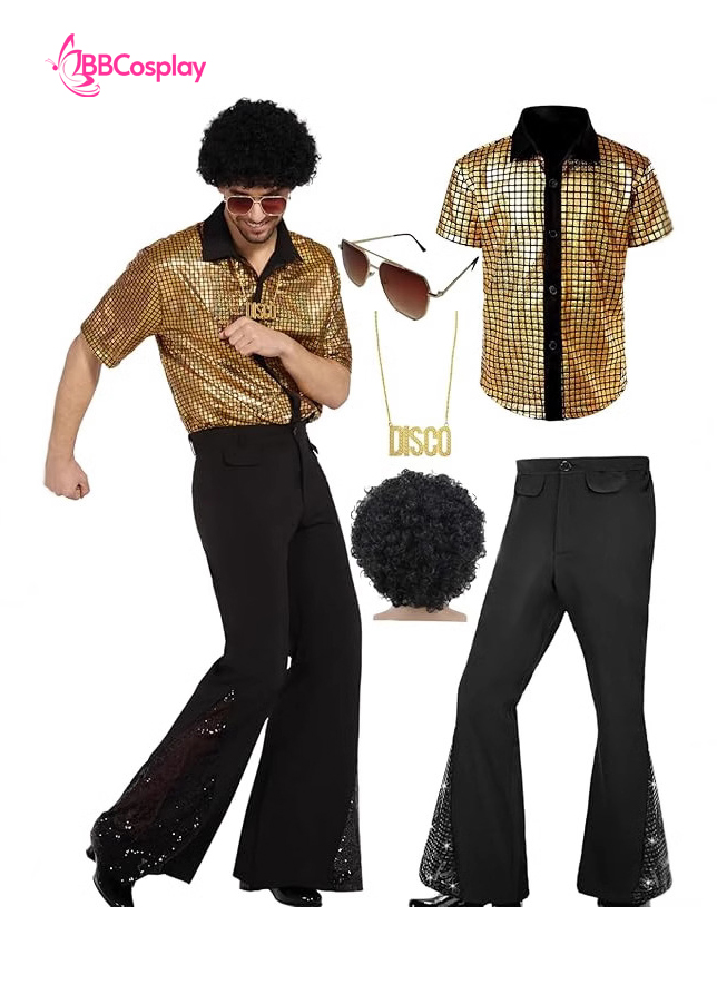 Trang Phục Disco - Áo Vàng Quần Đen Ống Loe