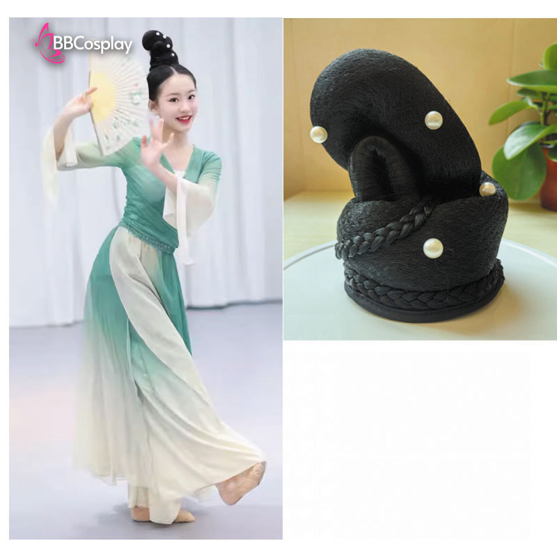 Búi Tóc Hằng Nga Mẫu Đen Cơ Bản Đính Ngọc Trai