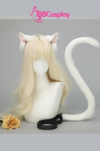 Bộ Phụ Kiện Hoá Trang Tai Và Đuôi Mèo - Màu Trắng