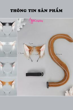 Bộ Phụ Kiện Hoá Trang Tai Và Đuôi Mèo - Màu Nâu
