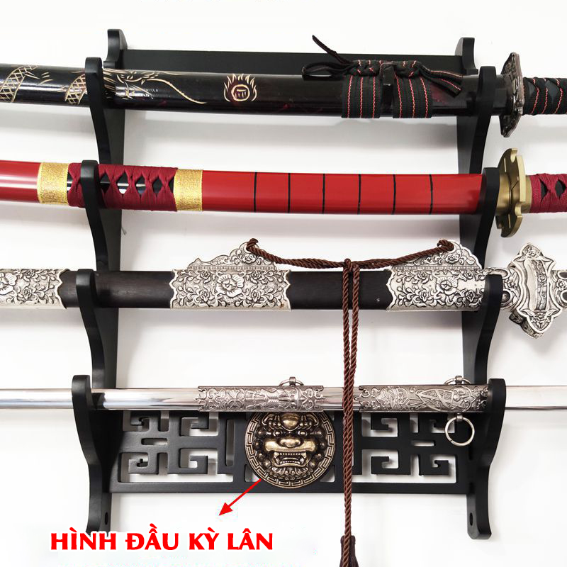 Giá Để Kiếm Treo Tường 1 Tầng CNC Khắc Hoạ Tiết Kỳ Lân Nổi 3D - Vẻ Đẹp Uy Quyền Và Sang Trọng