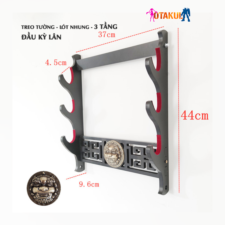 Giá Để Kiếm Treo Tường 1 Tầng CNC Khắc Hoạ Tiết Kỳ Lân Nổi 3D - Vẻ Đẹp Uy Quyền Và Sang Trọng