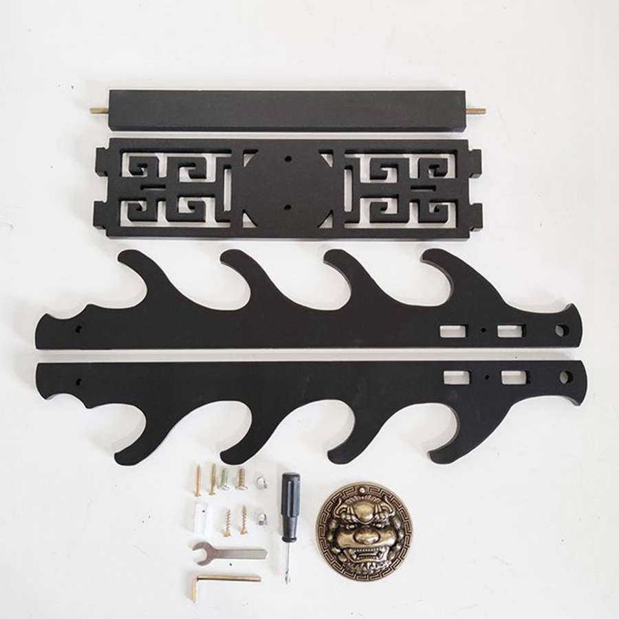 Giá Để Kiếm Treo Tường 3 Tầng CNC Khắc Hoạ Tiết Kỳ Lân Nổi 3D - Vẻ Đẹp Uy Quyền Và Sang Trọng