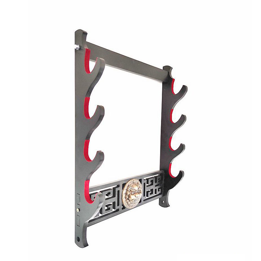 Giá Để Kiếm Treo Tường 4 Tầng CNC Khắc Hoạ Tiết Kỳ Lân Nổi 3D - Vẻ Đẹp Uy Quyền Và Sang Trọng