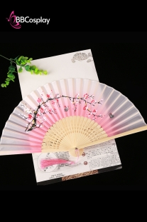 Uchiwa Quạt Vải Nhật Bản Nền Hồng Nhánh Đào Lớn