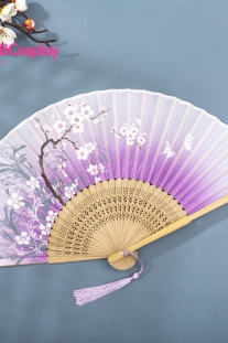Uchiwa Quạt Vải Nhật Bản Tím Trắng Hoa Mai Trắng