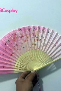 Uchiwa Quạt Vải Nhật Bản Hồng Xanh Lá Hoa Đào Rơi