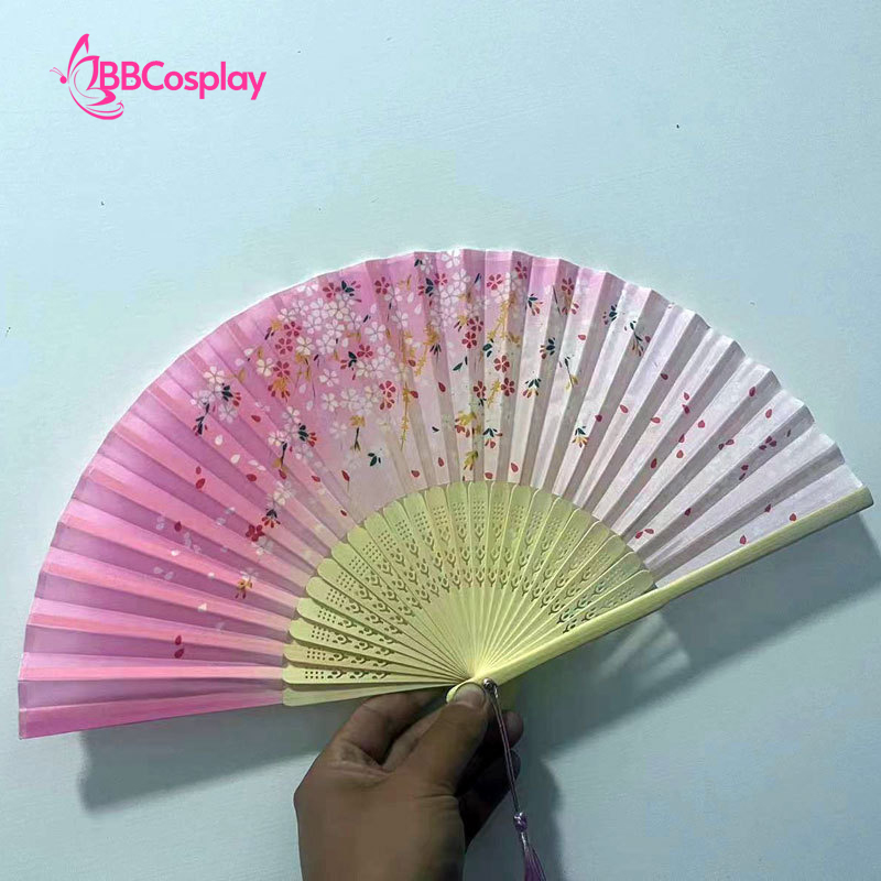 Uchiwa Quạt Vải Nhật Bản Hồng Xanh Lá Hoa Đào Rơi