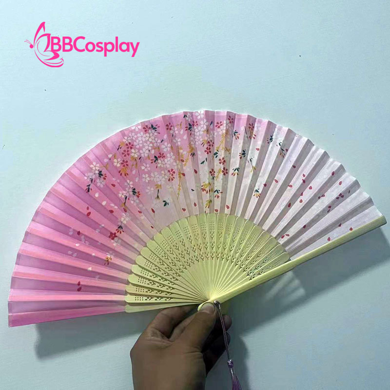 Uchiwa Quạt Vải Nhật Bản Hồng Xanh Lá Hoa Đào Rơi