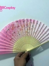 Uchiwa Quạt Vải Nhật Bản Hồng Xanh Lá Hoa Đào Rơi