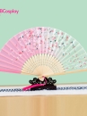 Uchiwa Quạt Vải Nhật Bản Hồng Xanh Lá Hoa Đào Rơi