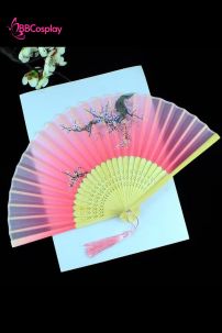Uchiwa Quạt Vải Nhật Bản Hồng 2 Nhánh Đào