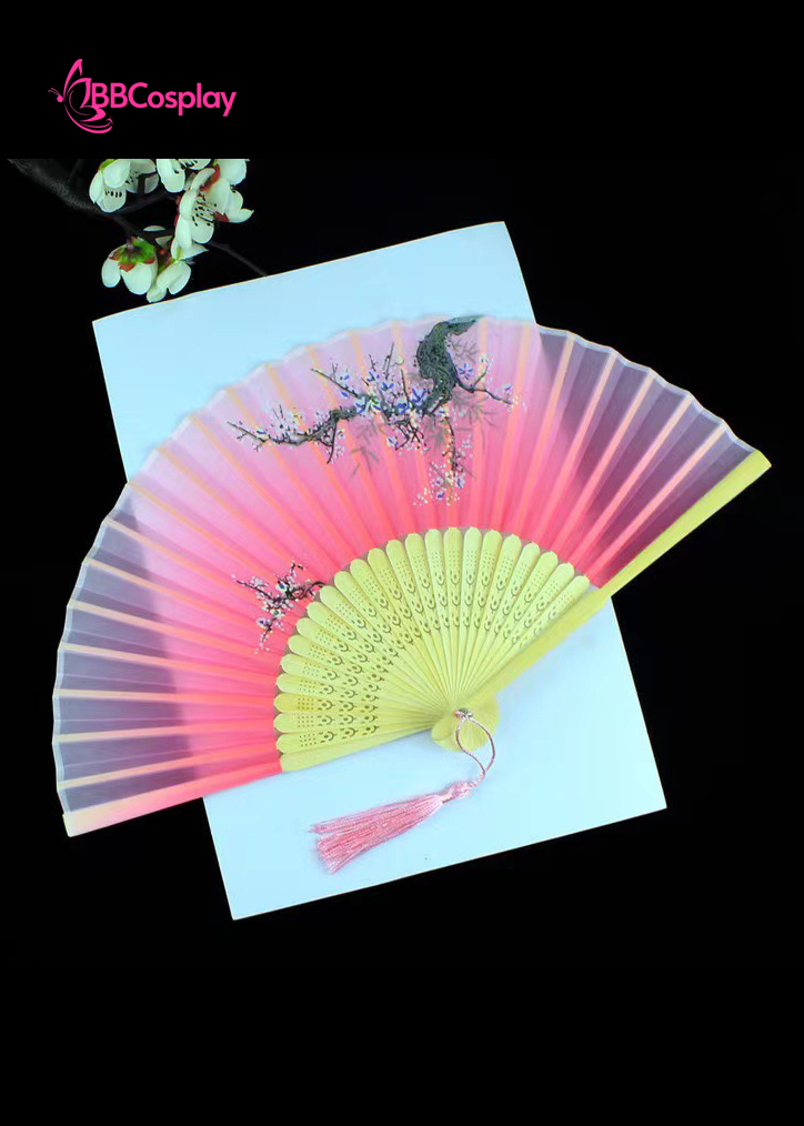 Uchiwa Quạt Vải Nhật Bản Hồng 2 Nhánh Đào