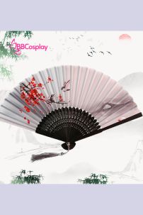 Quạt Xếp Trắng Cành Đào Đỏ
