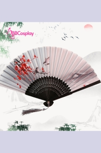 Quạt Xếp Trắng Cành Đào Đỏ