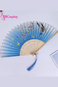 Quạt Xếp Nhật Bản Xanh Dương Đào Và Bướm