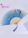 Quạt Xếp Nhật Bản Xanh Dương Đào Và Bướm
