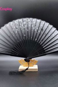 Quạt Xếp Đen Hoa Mai Trắng Nhỏ Xíu