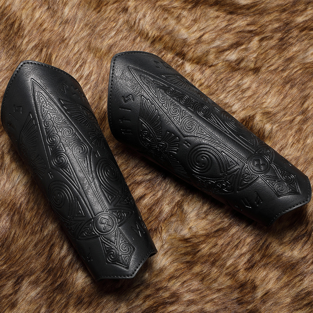 Giáp Tay Chiến Binh Khắc Hoa Văn Hiệp Sĩ - Màu Đen