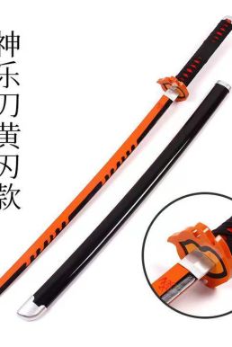Kiếm Gỗ Luân Kiếm Viêm Trụ Rengoku Lưỡi Cam Đen - Kimetsu No Yaiba