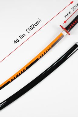 Kiếm Gỗ Luân Kiếm Viêm Trụ Rengoku Lưỡi Cam Đen - Kimetsu No Yaiba