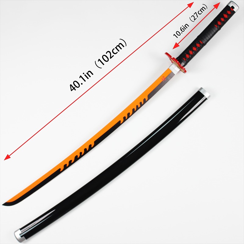 Kiếm Gỗ Luân Kiếm Viêm Trụ Rengoku Lưỡi Cam Đen - Kimetsu No Yaiba