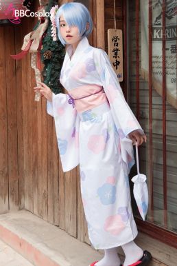 Trang Phục Cosplay Rem - Yukata Trắng Hoa Mai