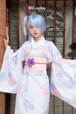 Trang Phục Cosplay Rem - Yukata Trắng Hoa Mai