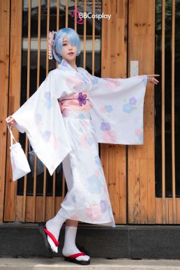 Trang Phục Cosplay Rem - Yukata Trắng Hoa Mai