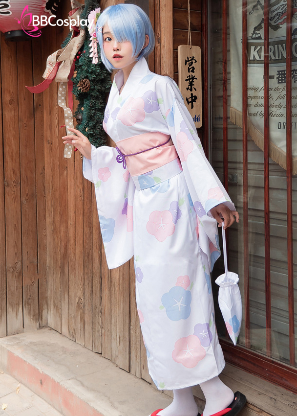 Trang Phục Cosplay Rem - Yukata Trắng Hoa Mai