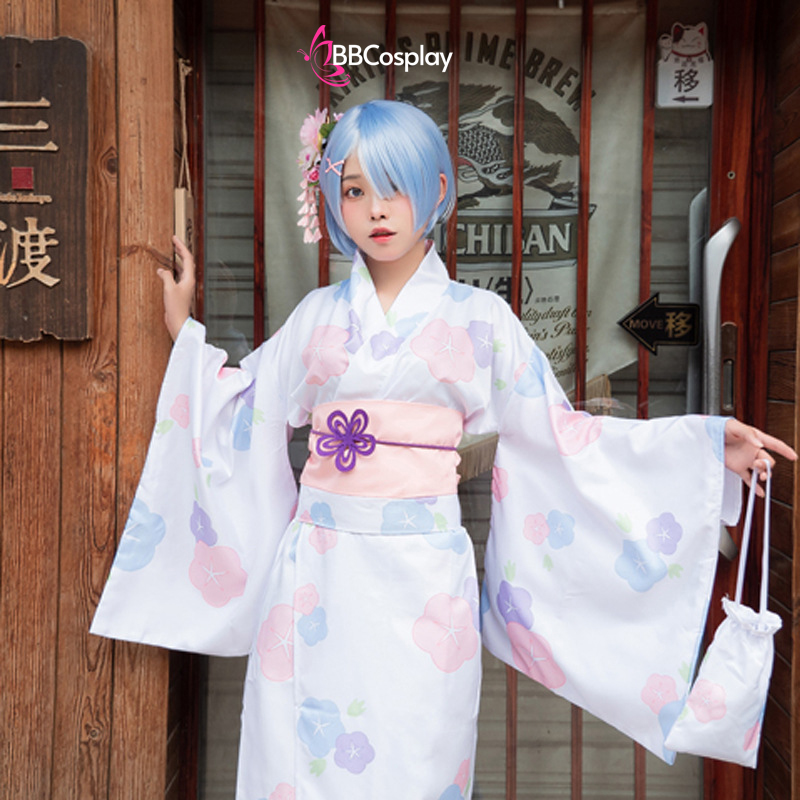 Trang Phục Cosplay Rem - Yukata Trắng Hoa Mai