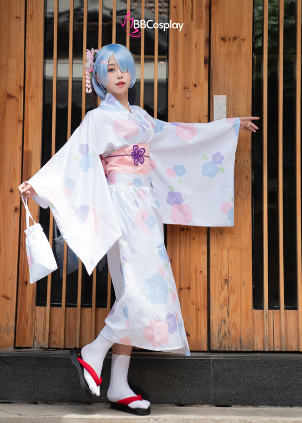 Trang Phục Cosplay Rem - Yukata Trắng Hoa Mai