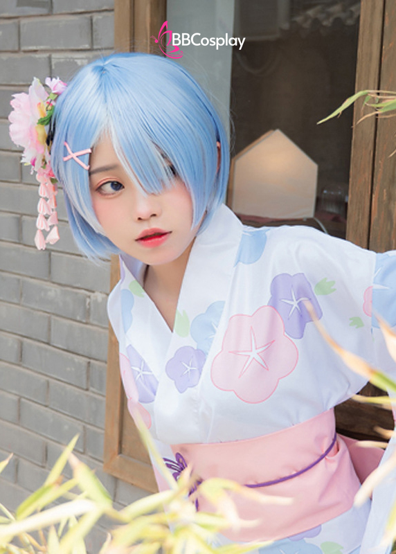Trang Phục Cosplay Rem - Yukata Trắng Hoa Mai