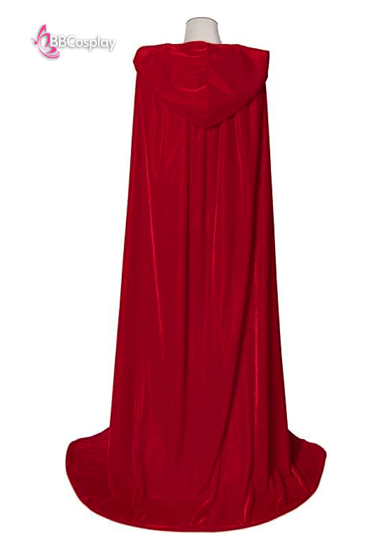 Áo Choàng Đỏ Nỉ Nhung Có Nón Dài - Màu Đỏ Đậm