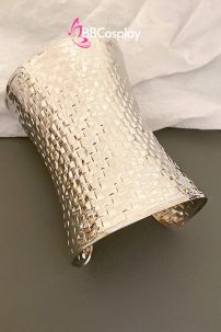 Phụ Kiện Hy Lạp - Ai Cập - Vòng Tay Bản Lớn Ống Đồng Hoa Văn Vuông - Màu Bạc