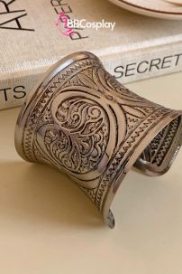 Phụ Kiện Hy Lạp - Ai Cập - Vòng Tay Bản Lớn Ống Đồng Hoa Văn Cây Cổ Thụ - Màu Bạc