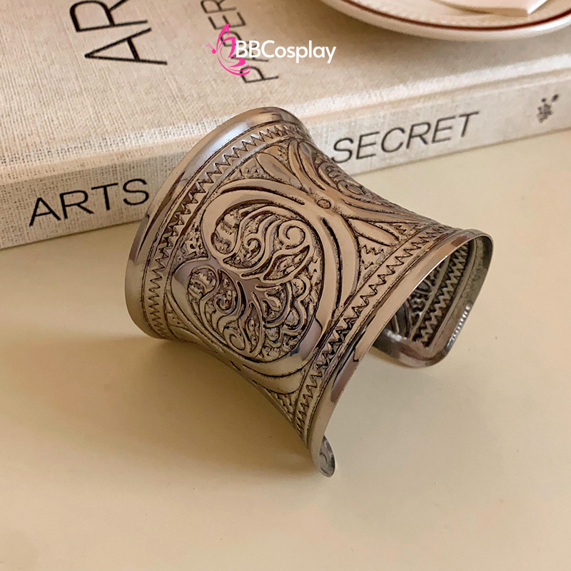 Phụ Kiện Hy Lạp - Ai Cập - Vòng Tay Bản Lớn Ống Đồng Hoa Văn Cây Cổ Thụ - Màu Bạc