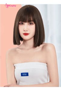 Tóc Giả Nâu Socola Mái Ngang Dài Ngang Vai